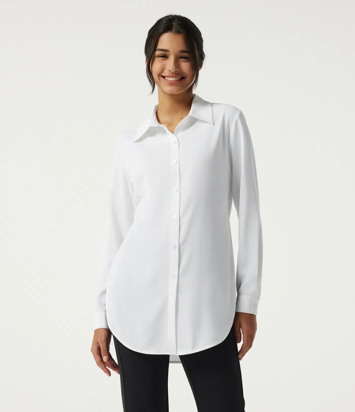 Wrinkle Recovery Long Sleeve Curved Hem Work Shirt