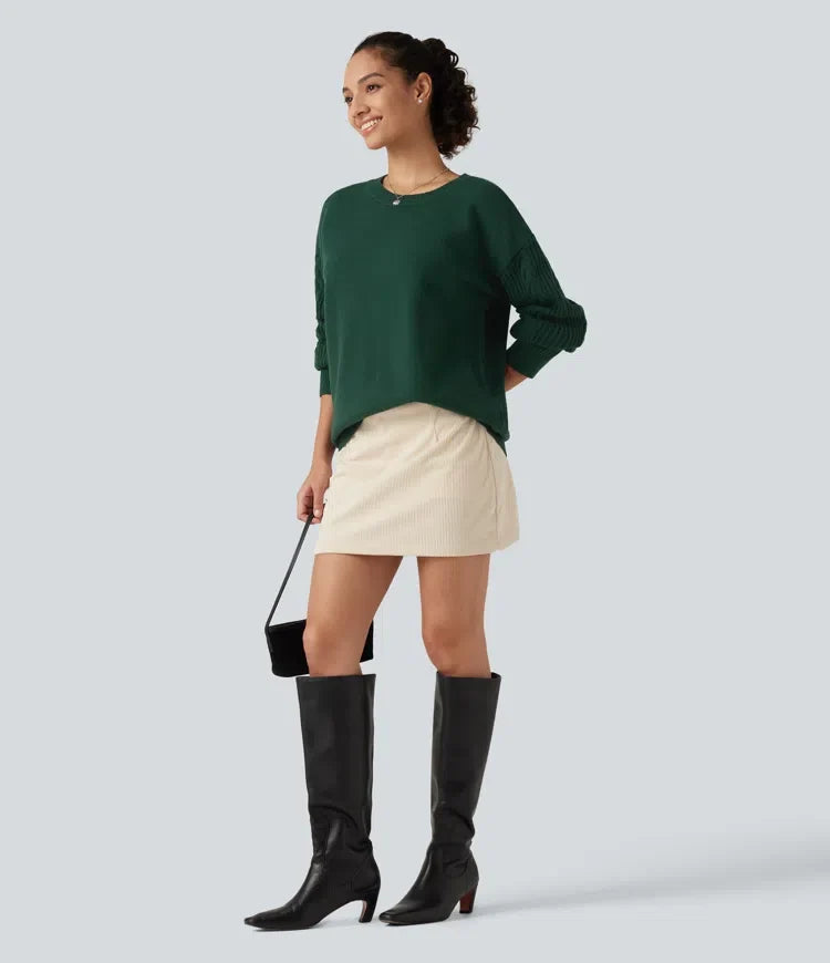 Round Neck Long Sleeve Relaxed Work Sweater