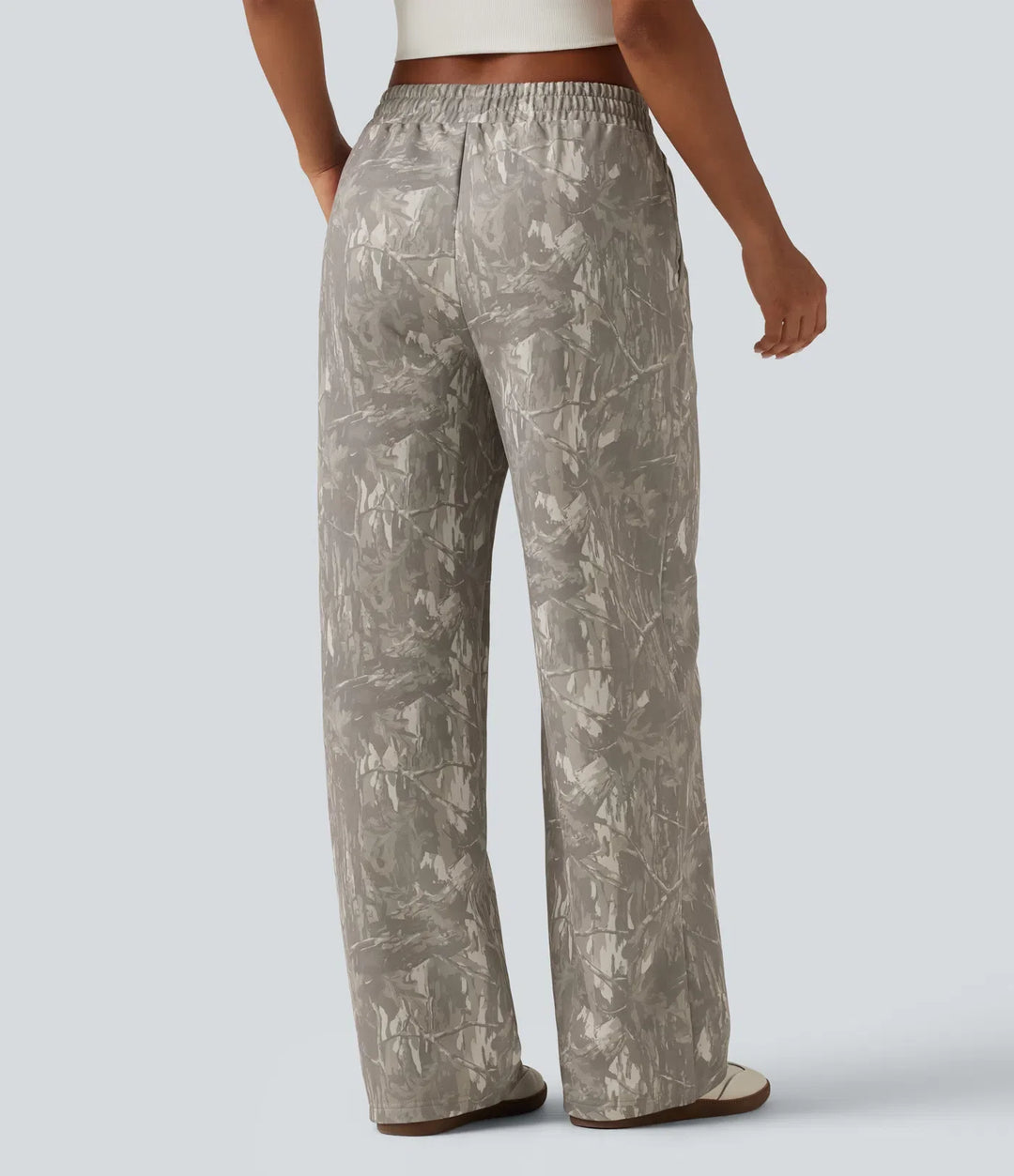 Mid Rise Straight Leg Patterned Inner Drawstring Fleece Casual Sweatpants with Pockets