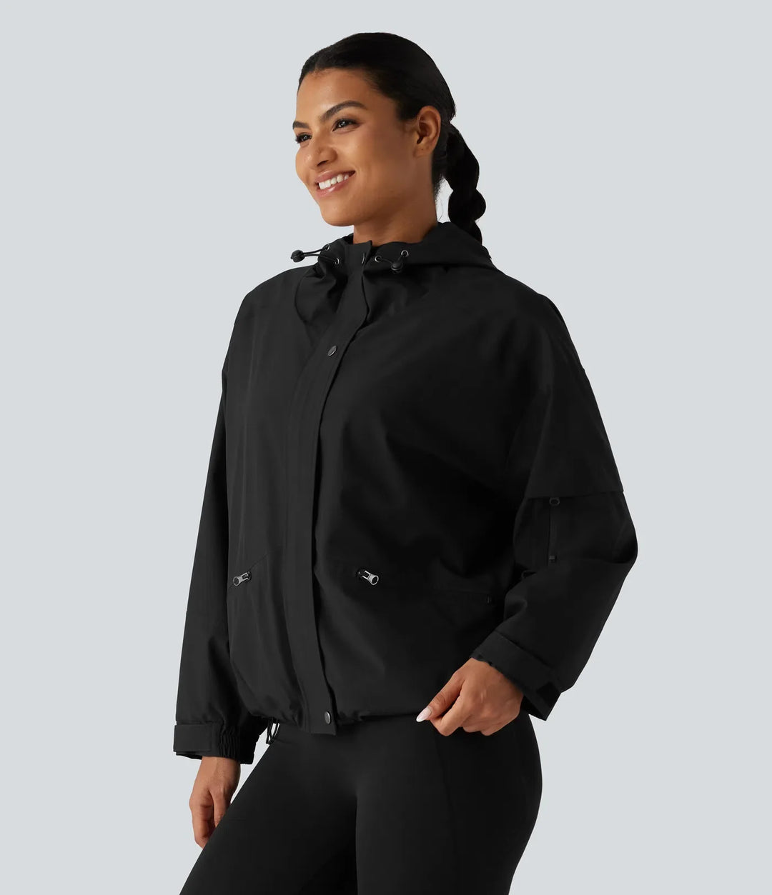 Hooded Drawstring Long Sleeve Casual Jacket with Pockets