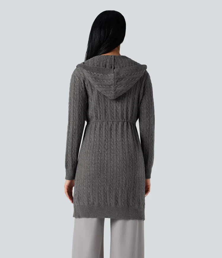 Hooded Long Sleeve Drawstring Casual Longline Cardigan