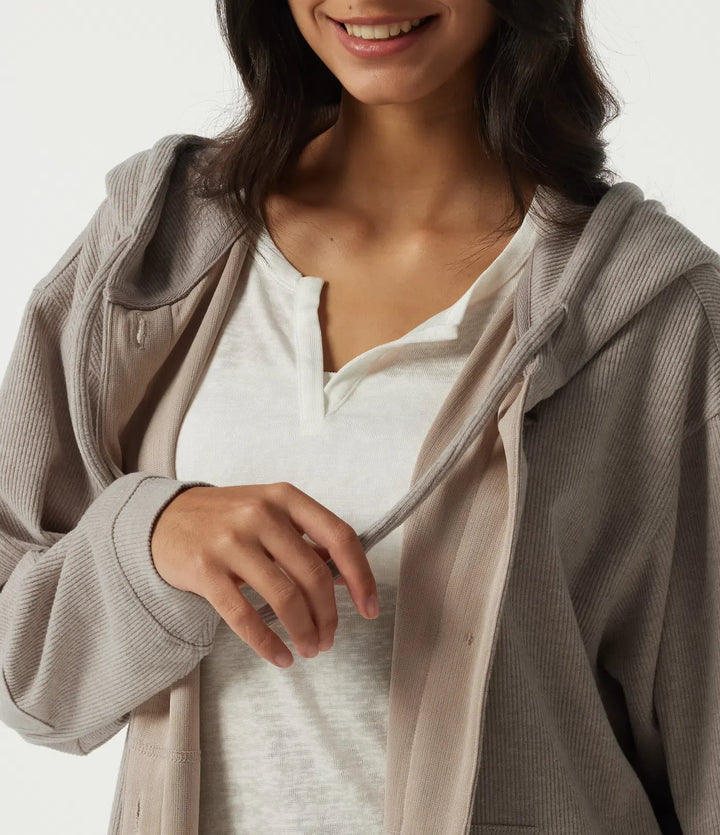 Hooded Long Sleeve Longline Casual Jacket with Pockets