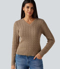 Cable Knit V Neck Long Sleeve Work Sweater