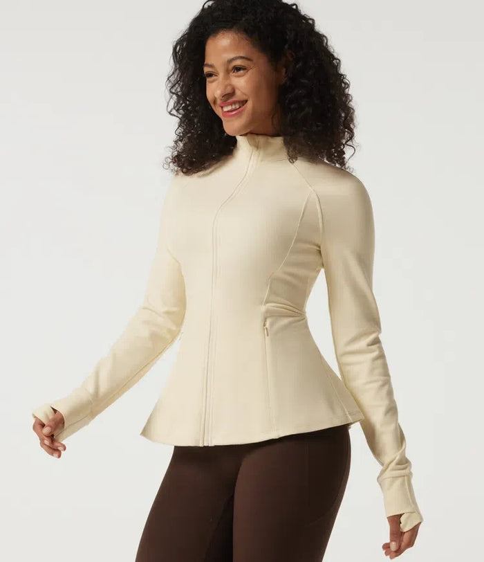 Stand Collar Long Sleeve Yoga Jacket with Pockets and Thumb Holes