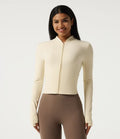 Stand Collar Long Sleeve Zipper Yoga Jacket with Thumbholes and Pockets