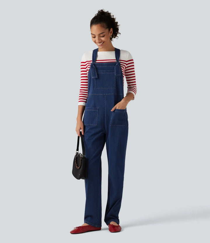 Halara Flex Denim Square Neck Sleeveless Tapered Casual Jumpsuit with Pockets
