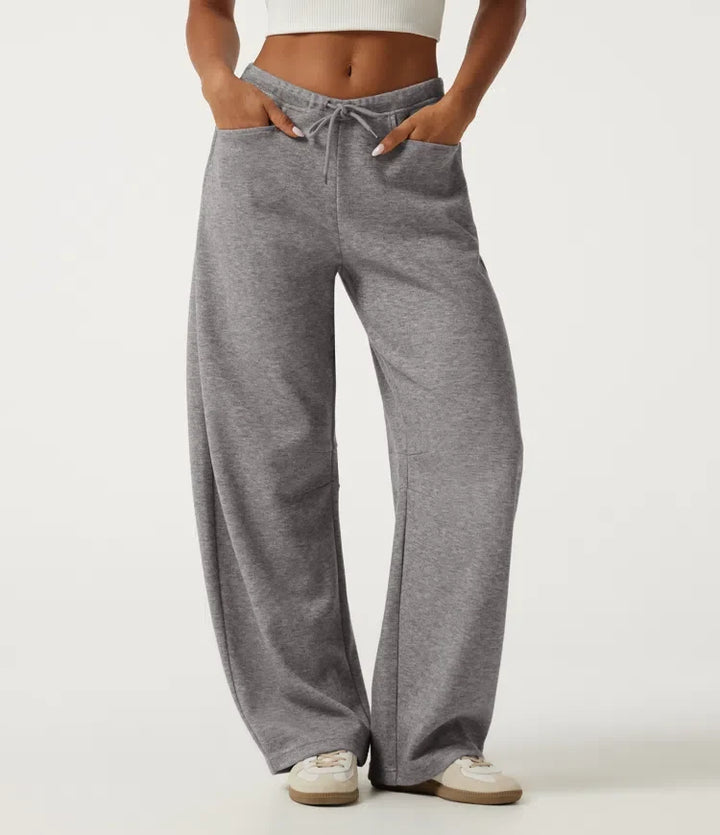 Mid Rise Drawstring Barrel Leg Casual Sweatpants with Pockets