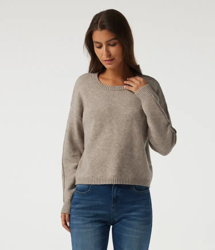 Round Neck Dropped Shoulder Long Sleeve Casual Sweater
