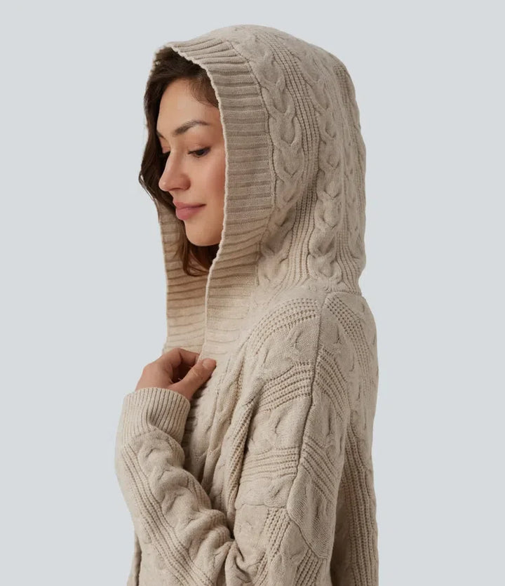 Hooded Long Sleeve Longline Casual Cardigan with Pockets