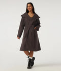 Hooded Long Sleeve Belted Longline Casual Coat with Pockets