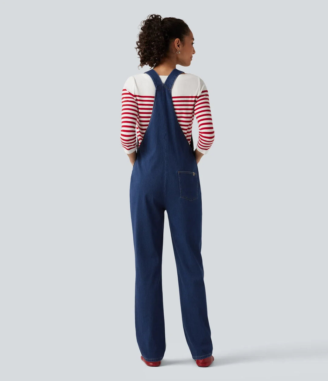 Halara Flex Denim Square Neck Sleeveless Tapered Casual Jumpsuit with Pockets