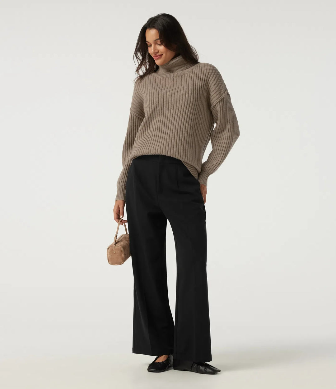 High Neck Long Sleeve Dropped Shoulder Casual Wool-Blend Sweater