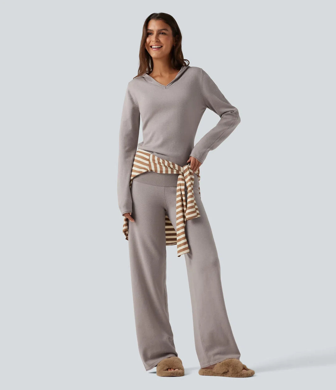 Hooded Long Sleeve Rolled Hem Lounge Sweater