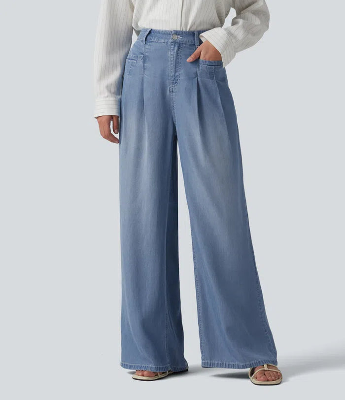 High Waisted Wide Leg Casual Jeans with Pockets