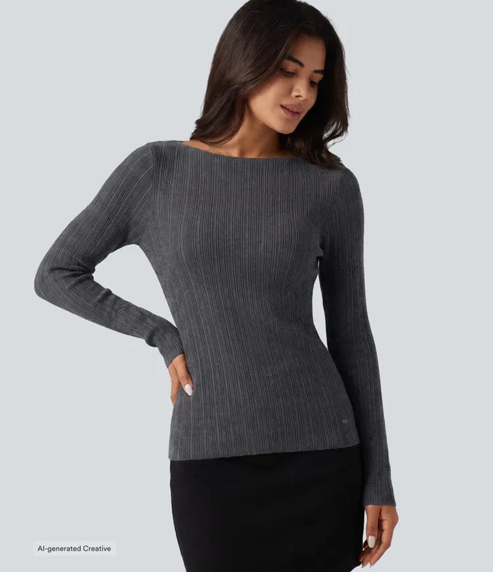 Boat Neck Long Sleeve Casual Sweater