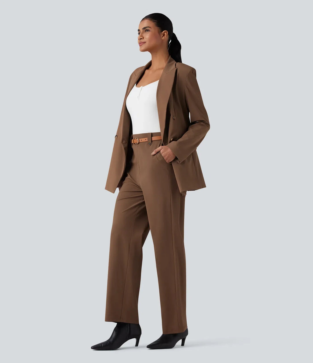 Notched Collar Long Sleeve Work Blazer with Pockets