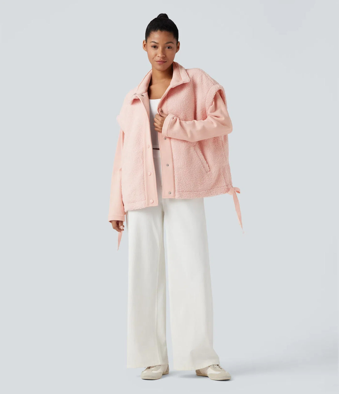 High-neck Knot 2-in-1 Casual Sherpa Jacket with Pockets
