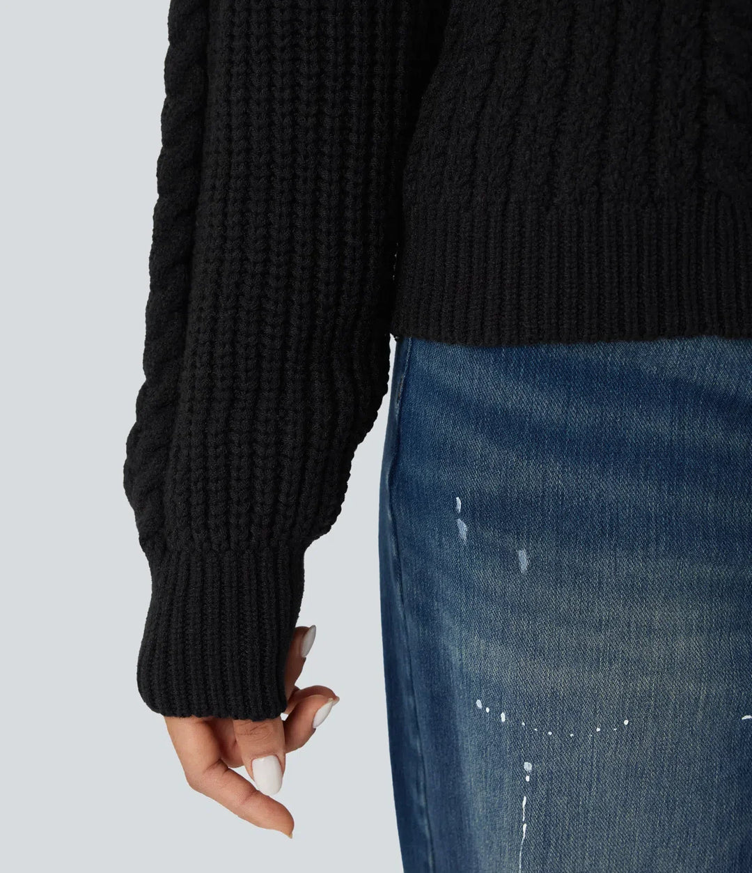 Round Neck Raglan Long Sleeve Relaxed Cable Knit Casual Sweater