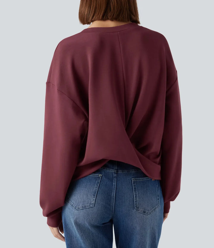 SpacerTek Round Neck Long Sleeve Twist-back Casual Sweatshirt