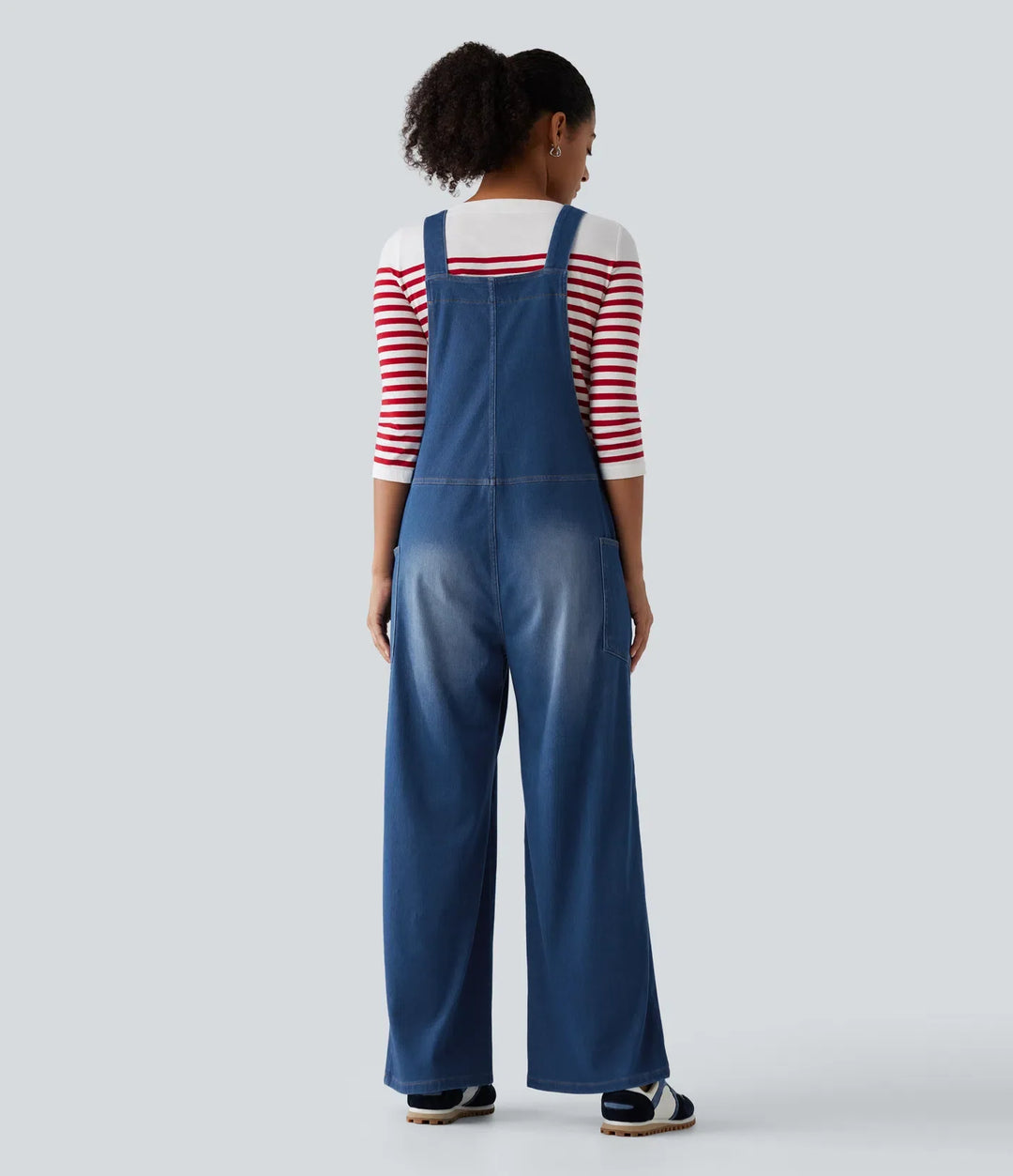 Halara Flex V Neck Wide Leg Denim Casual Overalls with Pockets