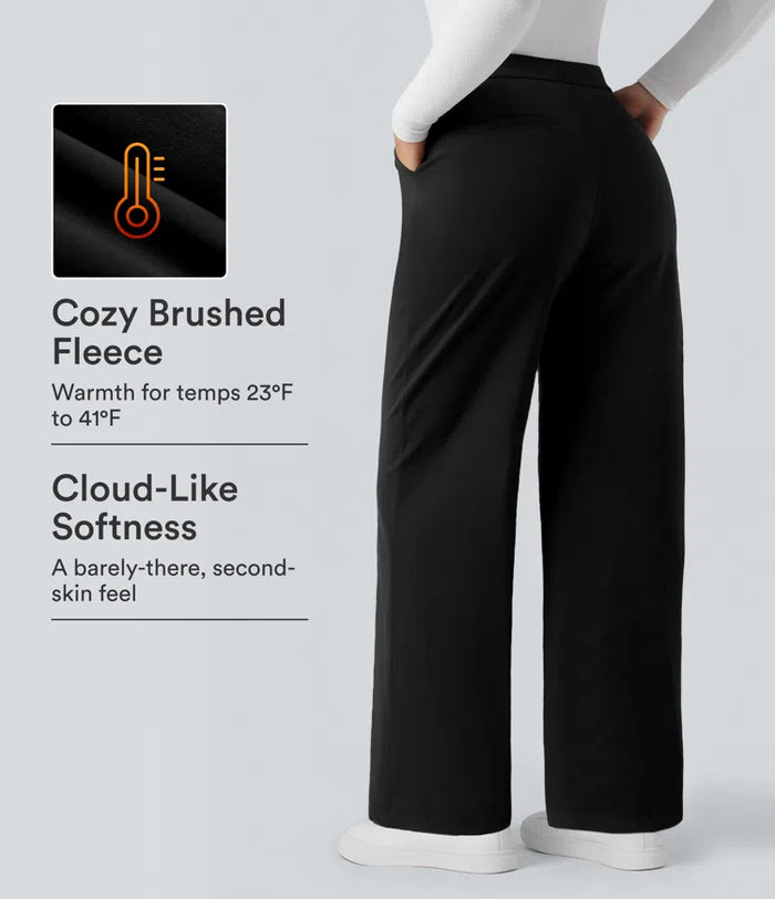 SoftlyZero Plush Thermal High Waisted Straight Leg Work Pants with Pockets