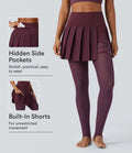 Breezeful High Waisted Pleated 2-in-1 Contrast Mesh Quick Dry Dance Stirrup Skirted Leggings with Pockets