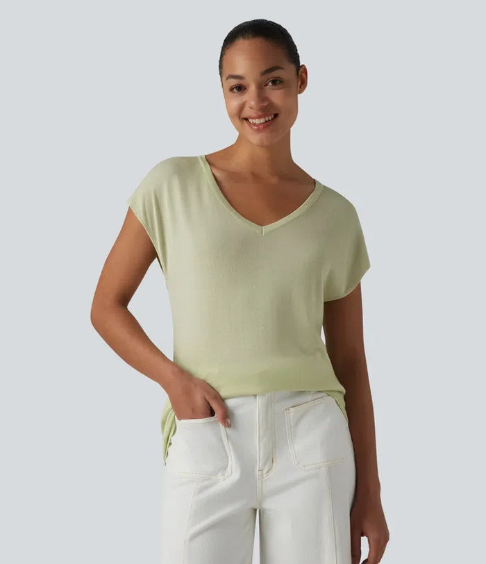 V Neck Short Sleeve Work Sweater