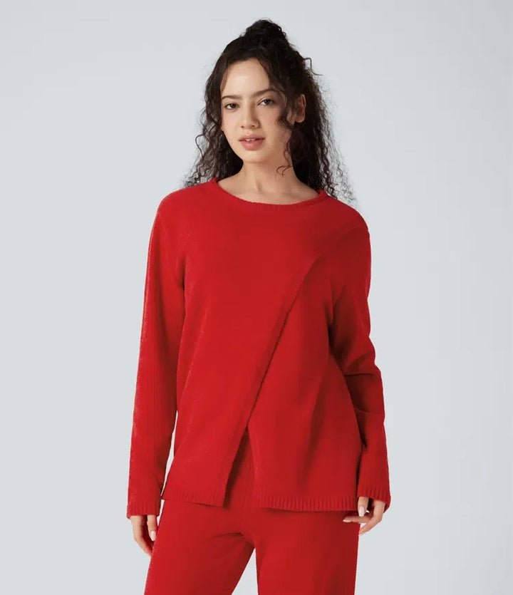 Round Neck Long Sleeve Sweater Knit Lounge Top