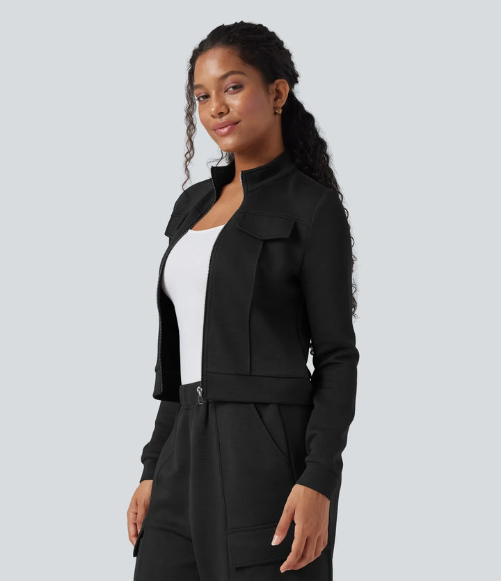 SpacerTek Stand Collar Long Sleeve Workout Jacket