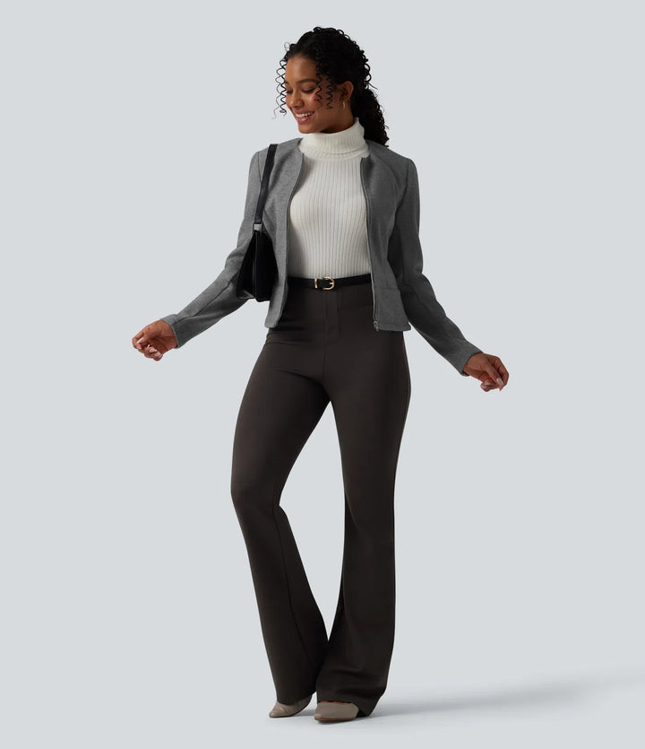 Round Neck Long Sleeve Zipper Fleece Work Jacket