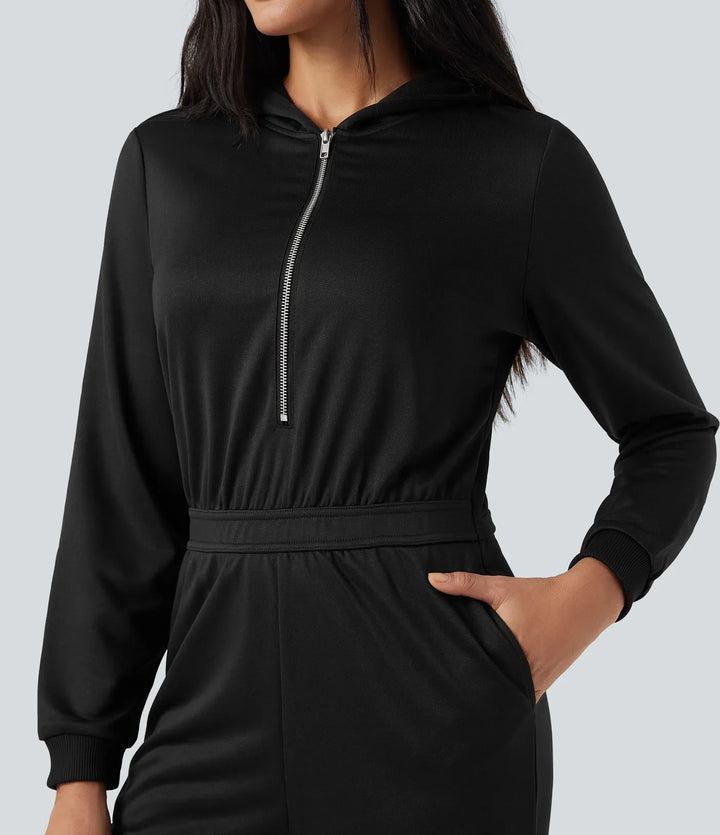 Hooded Long Sleeve Casual Jogger Jumpsuit with Pockets-Easy Peezy Edition