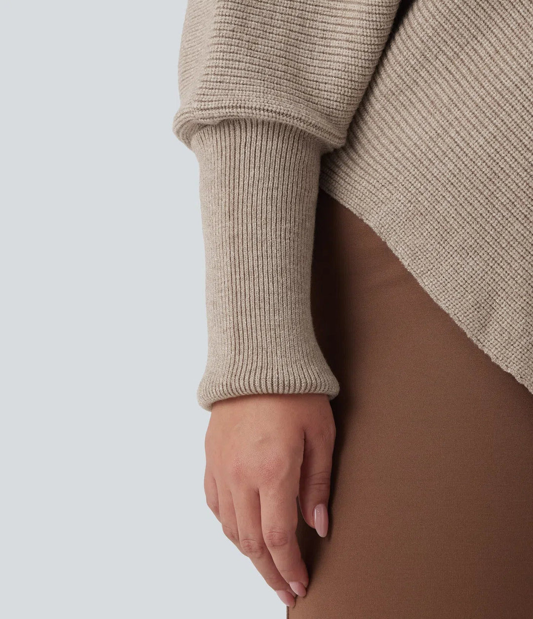 High Neck Long Sleeve Asymmetric Hem Work Plus Size Sweater
