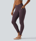 SoftlyZero High Waisted Crossover Contrast Lace Yoga Leggings with Pockets
