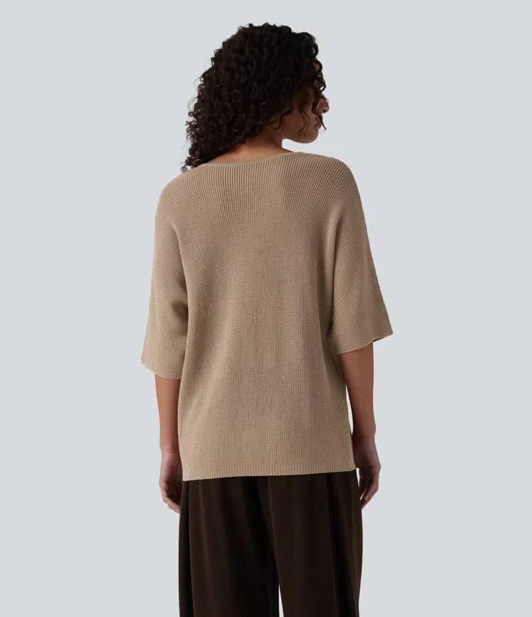 V Neck Half Sleeve Casual Sweater