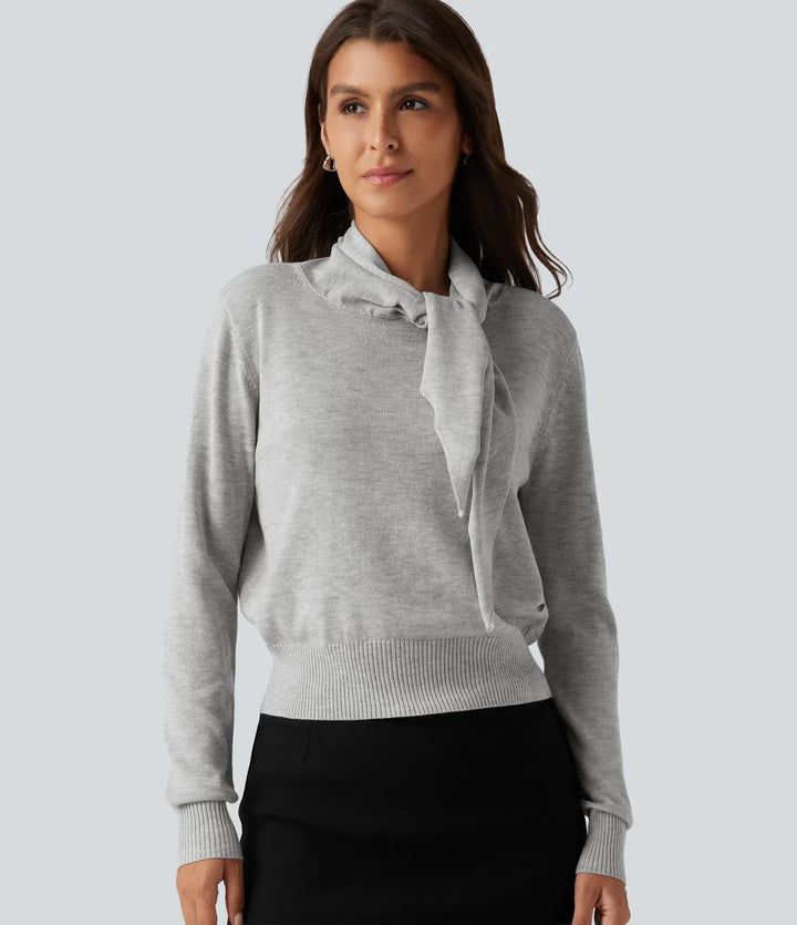 Scarf Tie Long Sleeve Casual Sweater