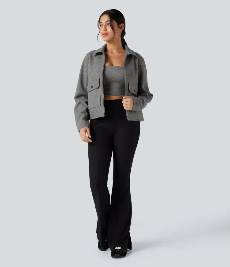 Long Sleeve Zipper Fleece Casual Jacket with Pockets