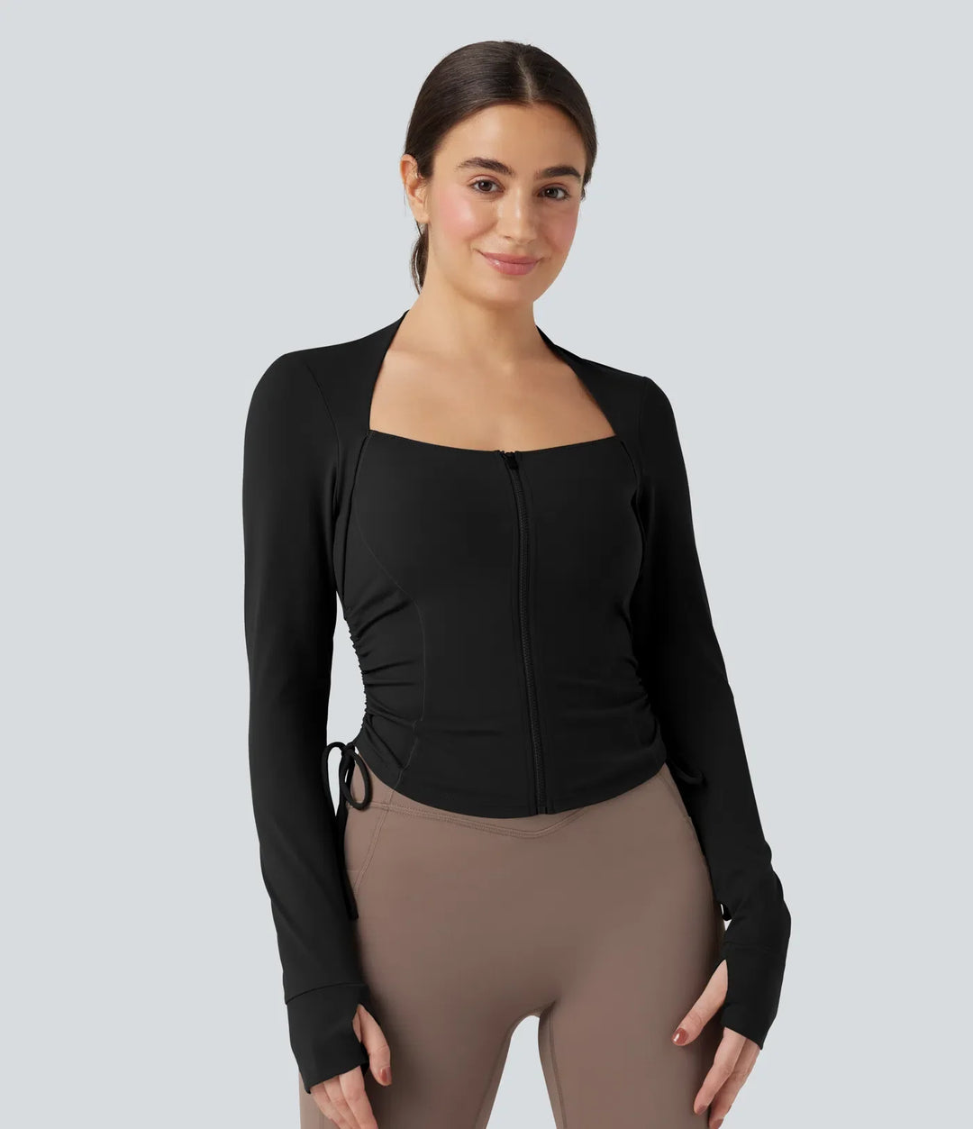 SoftlyZero Plush Long Sleeve Thumb Hole Drawstring Yoga Jacket
