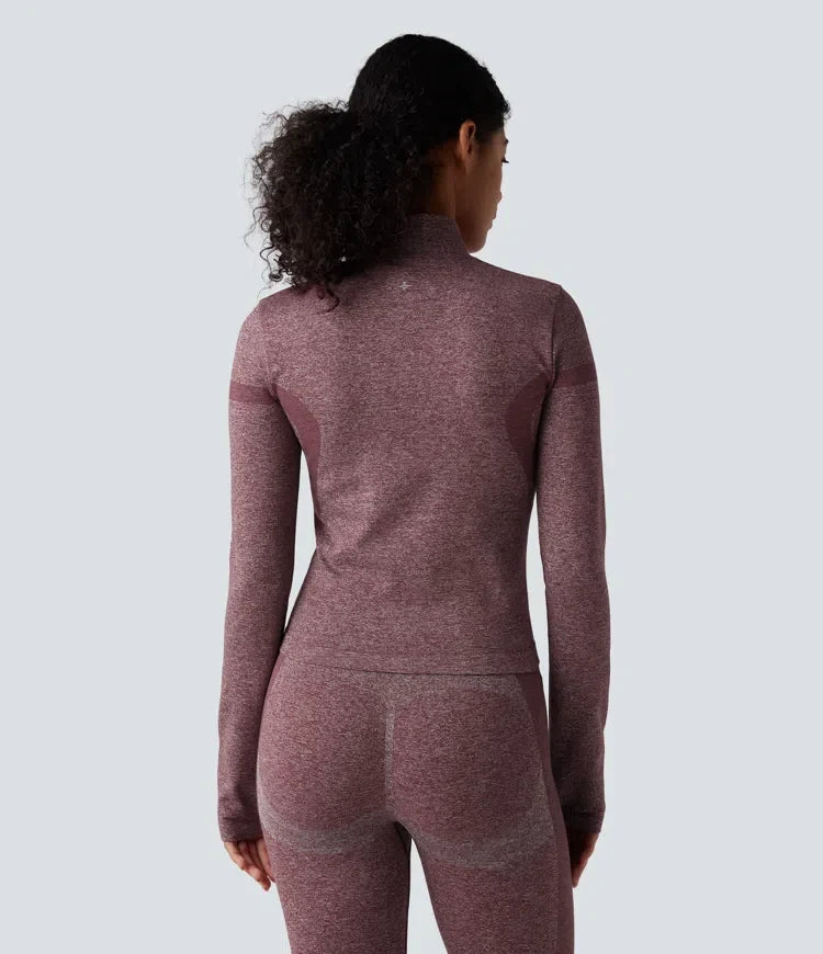OneForm Seamless Flow Stand Collar Zipper Long Sleeve Thumb Hole Yoga Warming Jacket