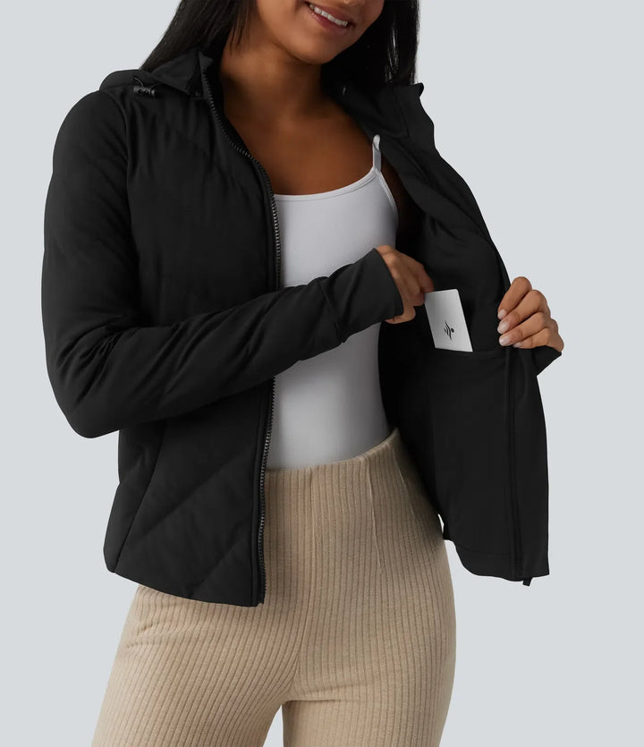 PuffFlex Stand Collar Long Sleeve Thumb Hole Casual Padded Jacket with Pockets