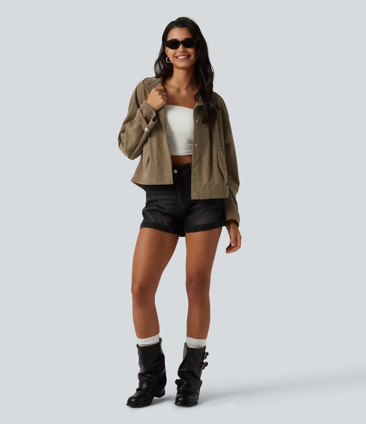 Long Sleeve Corduroy Casual Shirt Jacket with Pockets