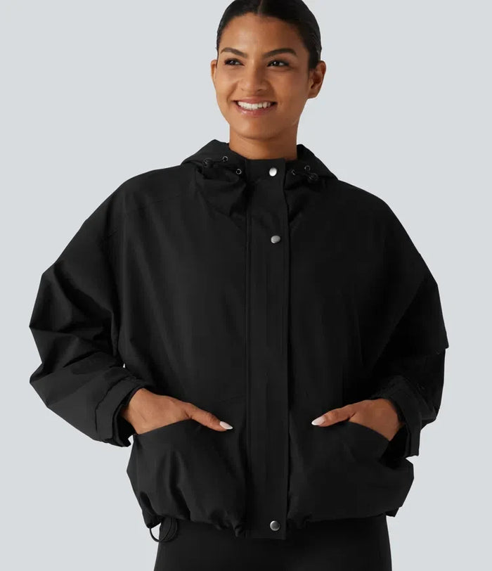 Hooded Drawstring Long Sleeve Casual Jacket with Pockets
