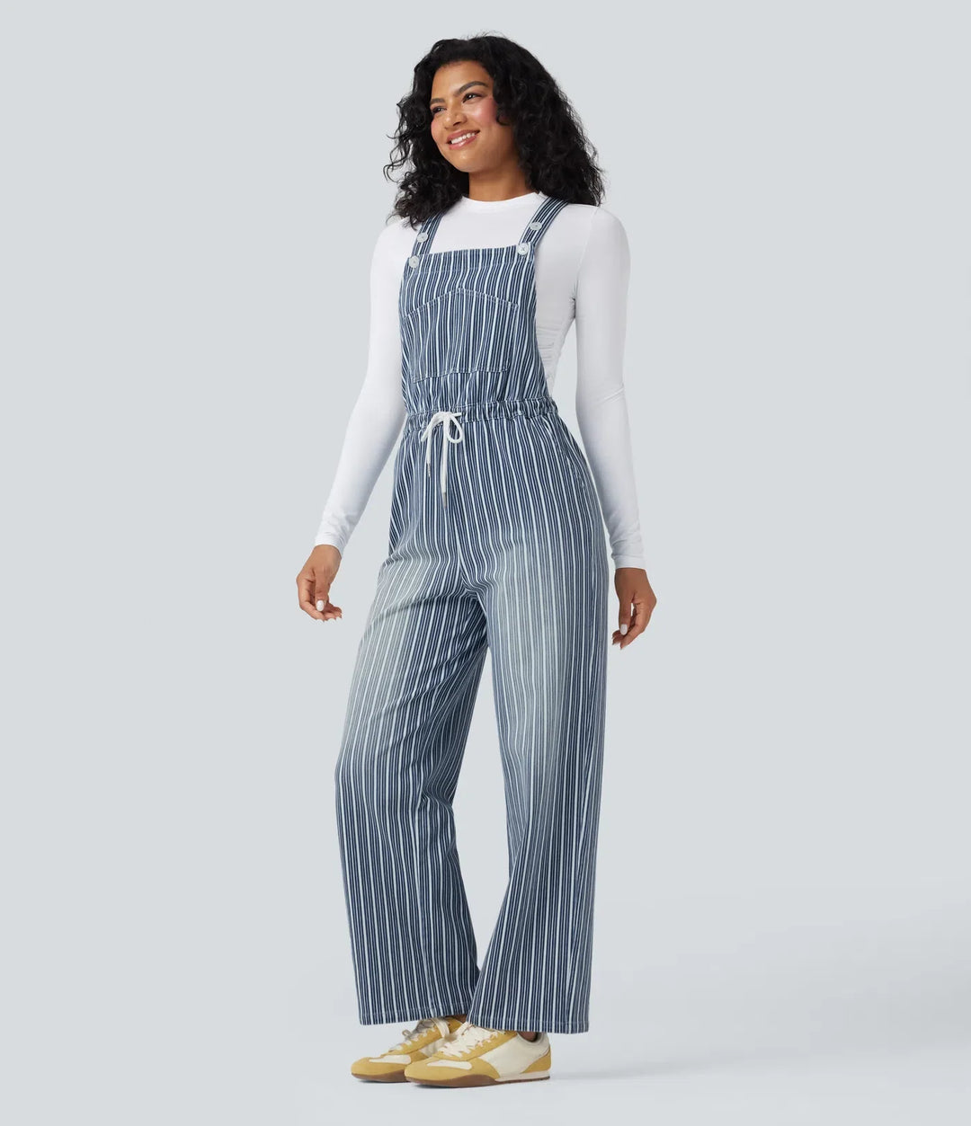 Halara Flex Drawstring Stripe Straight Leg Denim Casual Overalls with Pockets