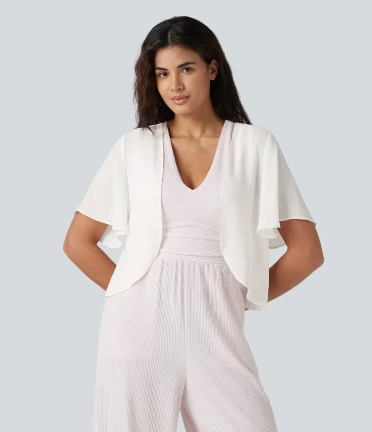 Flounce Short Sleeve Casual Chiffon Coat