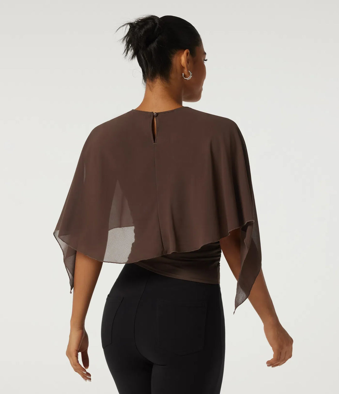 Round Neck Flounce Half Sleeve 2-in-1 Ruched Asymmetrical Hem Work Blouse