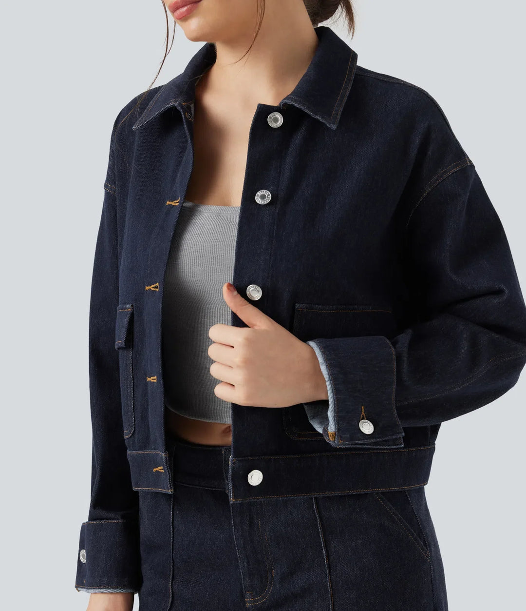 Halara Flex Collar Long Sleeve Denim Casual Jacket