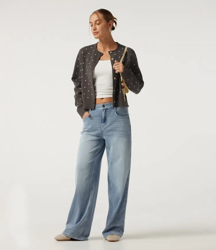 Round Neck Long Sleeve Polka Dot Casual Cardigan