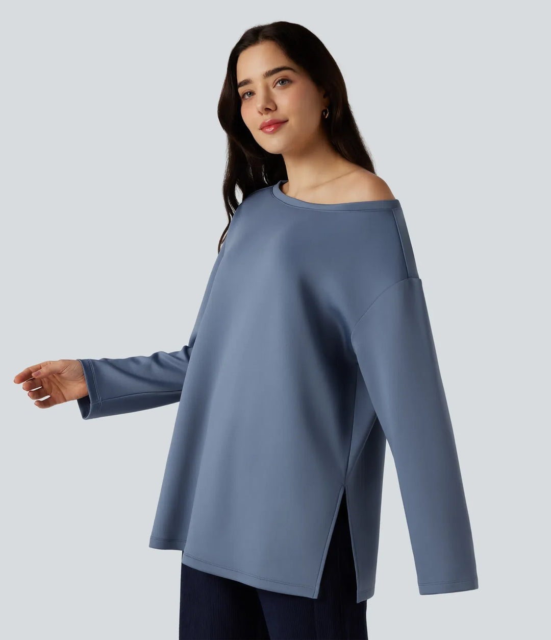 Boat Neck Long Sleeve Relaxed Casual Sweatshirt