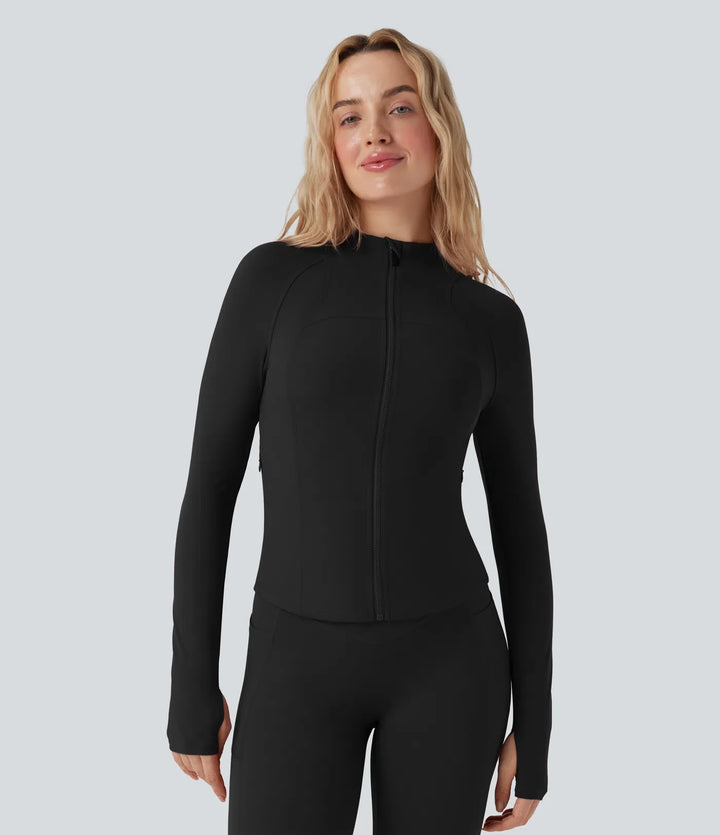 Halara UltraSculpt Stand Collar Long Sleeve Thumb Hole Yoga Curvy Jacket with Pockets