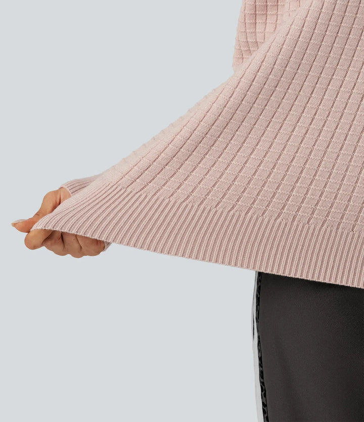 Round Neck Long Sleeve Waffle Casual Sweater