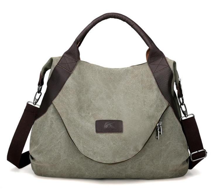 Lake blue canvas shoulder bag with contrast handles